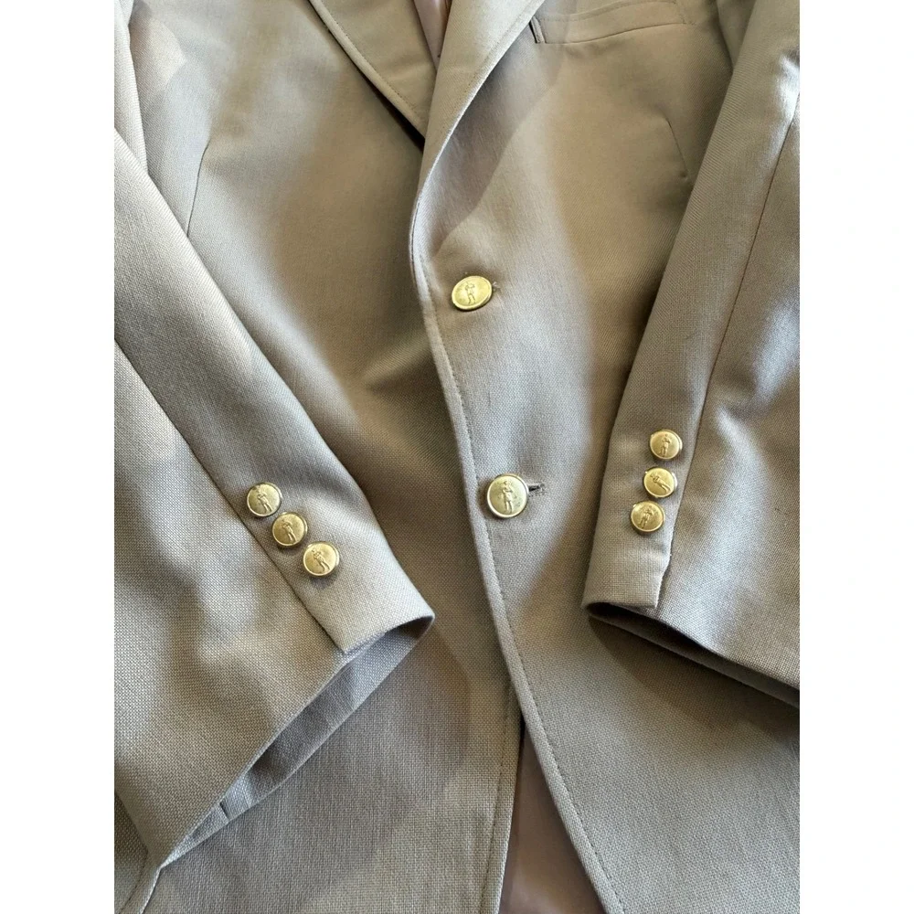 McGregor Bagpiper Mens 40R Camel Tan Wool Blend Hopsack Blazer Gold Buttons NEW